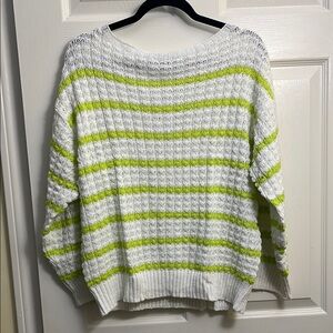 Amour Vert lime green and white cotton linen blend summer sweater